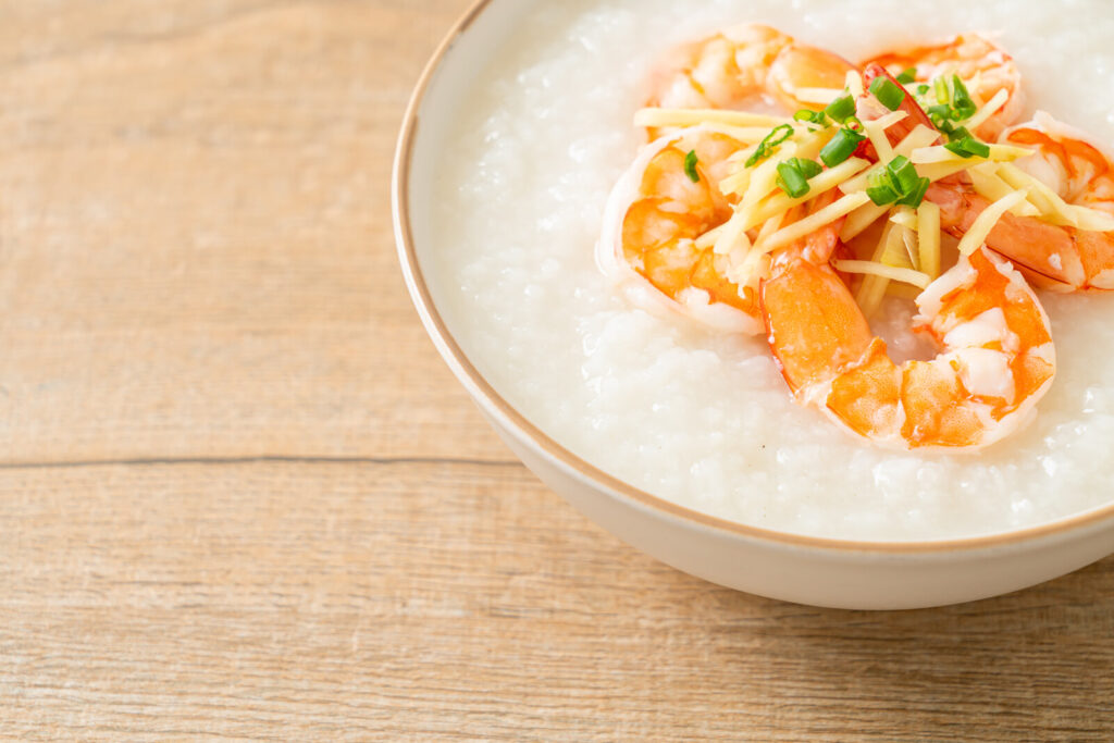 Congee with shrimps and fresh ginger, one of the best rice dishes