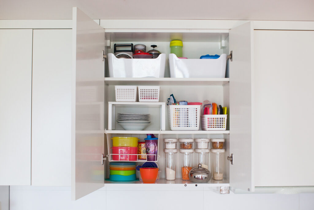 closeup image of an organized cabinet