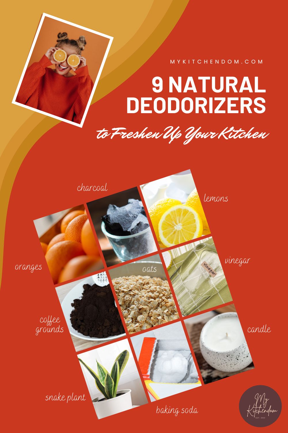 infographic for the article "9 Natural Deodorizers to Freshen Up Your Kitchen" by My Kitchendom