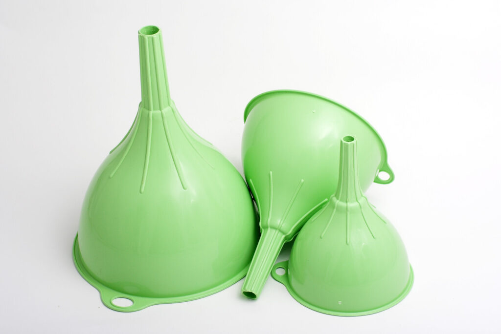 three green funnels on a white background in three different sizes